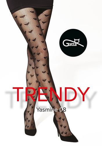Strumpfhose Yasmine 08 Gatta – schwarz, Ajour-Herzen, ohne Höschenteil