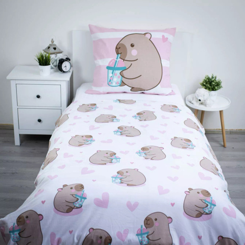 Baumwoll-Bettwäsche 140x200 Kapibara Rosa 70x90 Jerry Fabrics