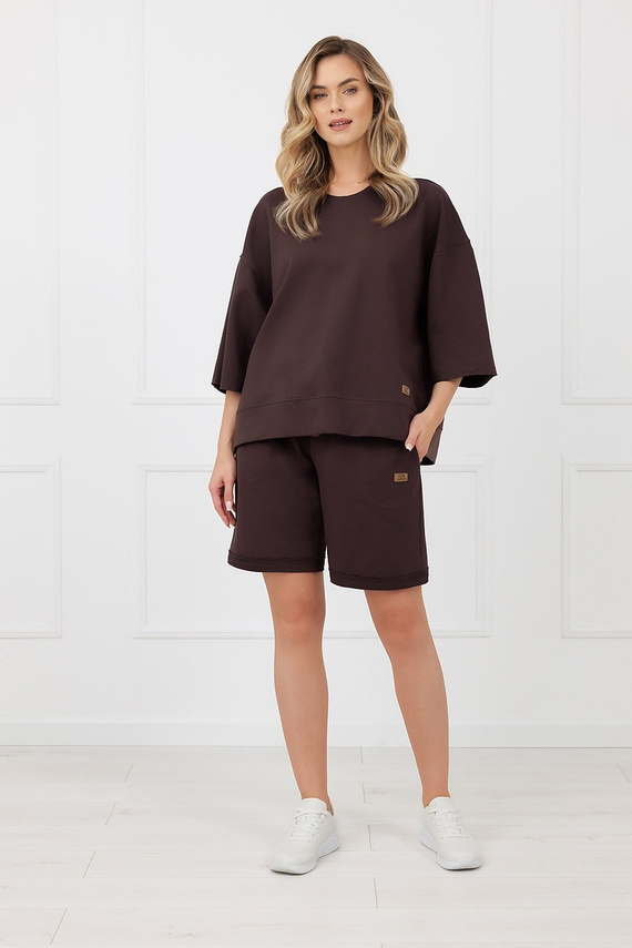 Damen Shorts Kaori Italian Fashion aus Baumwolle mit Taschen - braun
