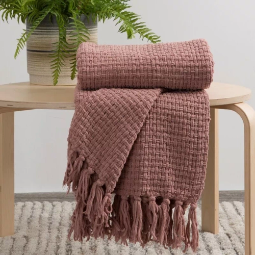 Suzi-Decke, gewebte Tagesdecke mit Fransen, Euro-Vorhänge, Puder