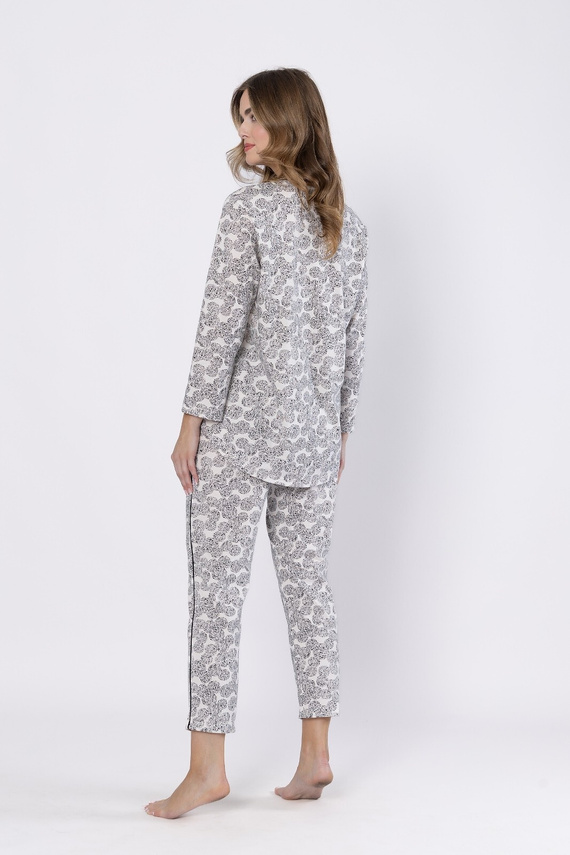 1609 Bronia Leveza Pyjama, schwarz – klassisch, geknöpft, lange Ärmel