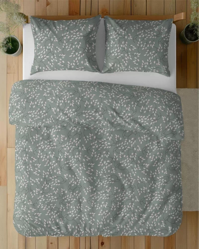 5217 A Satinbettwäsche, feine Blätter, Detexpol Salbei