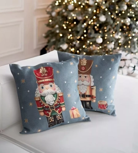 Chp 6082 Weihnachts-Tapisserie-Kissenbezug, Nussknacker, Euro-Vorhänge, Grau