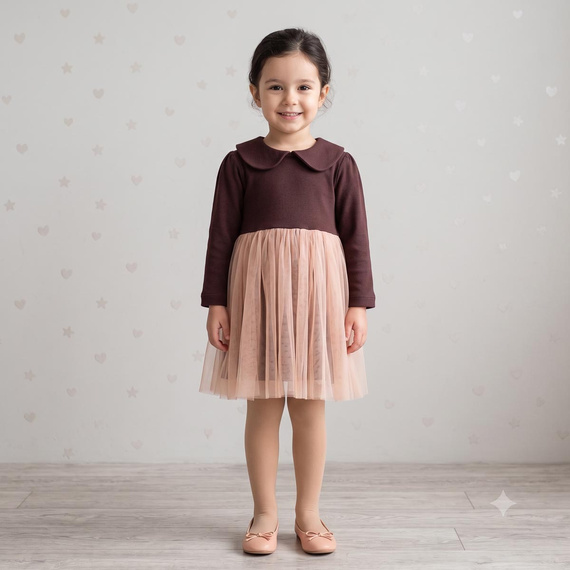 226167 Nicol HANIA Kleid mit Tüll beige braun langärmlig für Mädchen