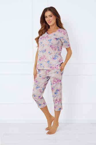 Genua Damen Pyjamas kurze Ärmel, 3/4 Hose Italienische Mode - Druck 