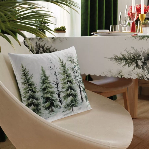 Wald im Winter Grüner Samt-Weihnachtskissenbezug Marquisette – dekorativ, elegant, polnische Produktion