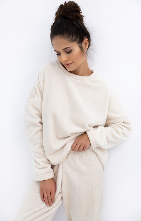 Bridget Homewear Sensis Damenpyjama – warm, weich gestrickt, ecru