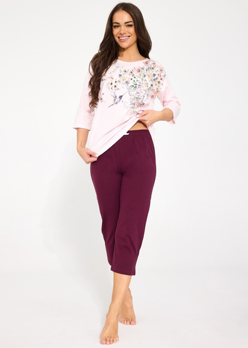 Damen-Pyjama Cornette 1105/497 Floris 2 Rosa 100% Baumwolle 3/4