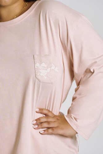 Nori 3468 Taro Damenpyjama, rosa Baumwolle, 7/8-Ärmel, bequem