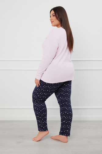 Libra Damen Schlafanzug langarm und Hose Italian Fashion - rosa/print 