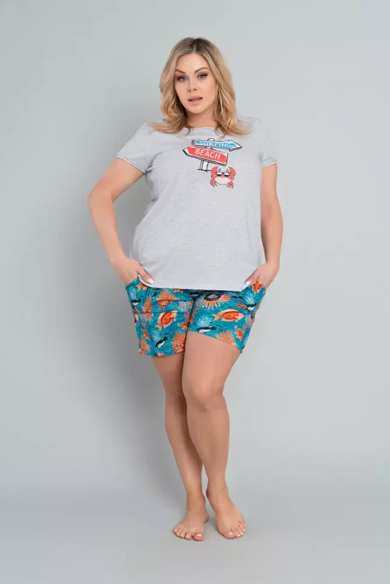 Oceania Damen Schlafanzug mit kurzen Ärmeln, Shorts Italian Fashion- melange/print