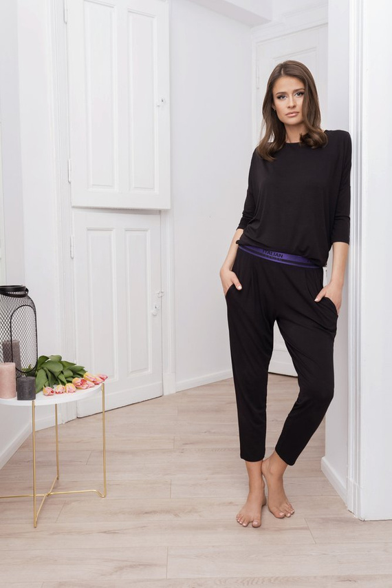 Style Damen 3/4 Ärmel Set, Länge.italienische Mode Hose schwarz