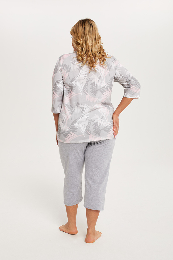 Bartonia Damen Schlafanzug 3/4 Ärmel und 3/4 Hose Italian Fashion - Druck/Melange