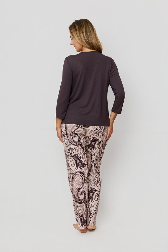 Damen-Pyjama Iris PU83 Mefemi by Nipplex – Viskose-Shirt mit 3/4-Ärmel & lange Baumwollhose mit orientalischem Print, Premium Nachtwäsche