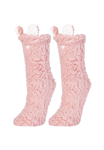 Damensocken Moraj CDC1600-001 weiß rosa – flauschig, mit Smiley-Gesicht und rutschfestem ABS