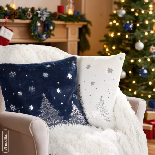 CHP308 Eurofirany Weihnachtskissenbezug 45x45 mit 3D-Pailletten Sternen beige