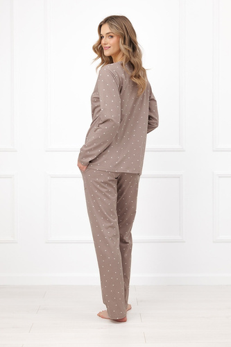Damen-Pyjama Italian Fashion Madura aus Baumwolle, lang, beige mit Herzchen