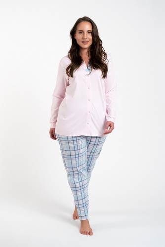 Emilly Unzipped Ladies' Long Sleeve Pyjamas and Trousers Italian Fashion - rosa/print 