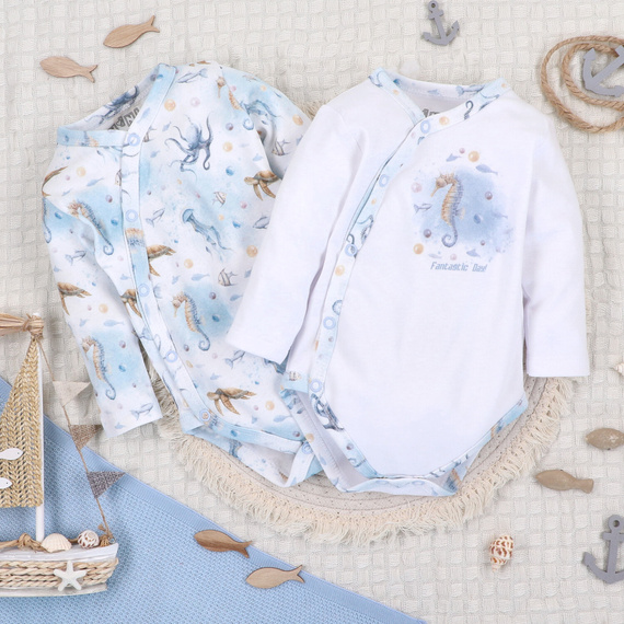 ABN-5441 Sea Of Joy Nini blauer Umschlag-Body – Bio-Baumwolle, für Babys