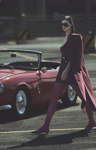 1233 Cherie Gabriella Strumpfhose 60 den Burgunderrot - Herzmuster, 3D