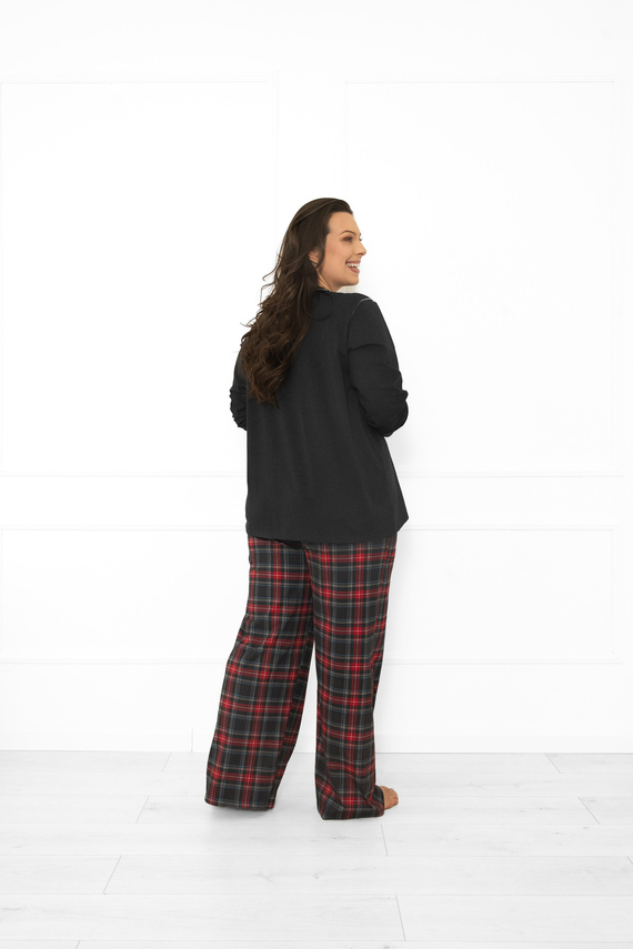 Italian Fashion Damen Schlafanzug dunkel melange-baumwolle, langarm und Hose, kariert 