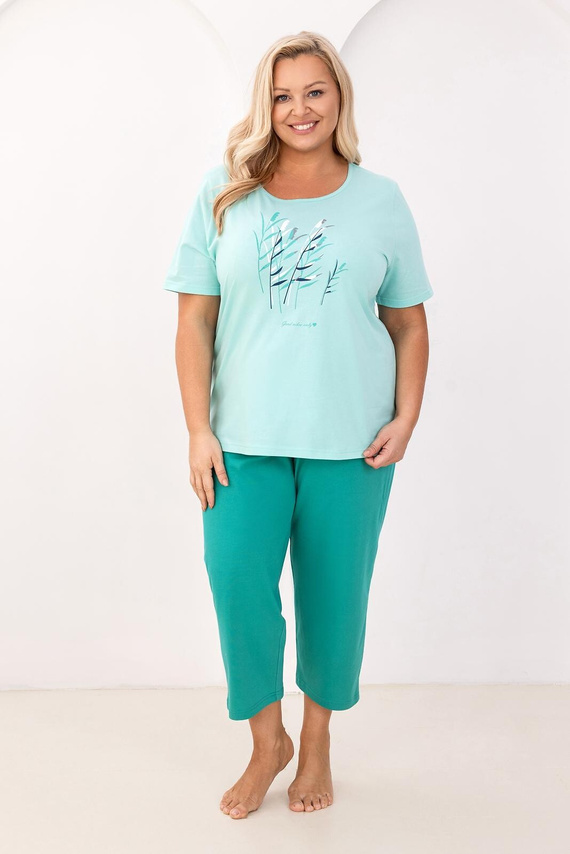 Damen Pyjama Regina 740, 100% Baumwolle, mit Print, 7/8 Hosen, Komfort und Stil