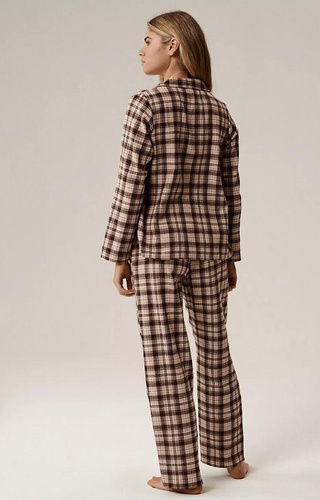 NLP-505 Damen-Pyjama Atlantikbraun – Flanell, Reißverschluss, kariert, Baumwolle