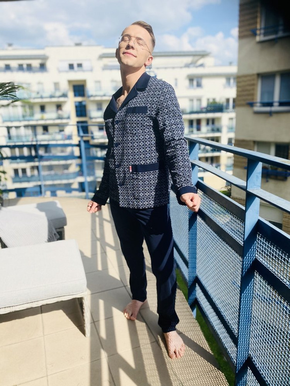 538 Carlo Herren Schlafanzug De lafense - navy blau + quadratisch