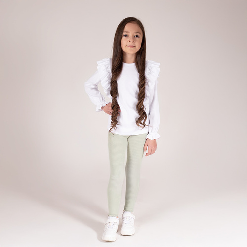 141525 Gerippte Leggings für Mädchen von Nicol – Baumwolle mit Elastan, Rüschen, Oliv