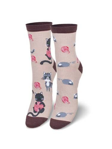0200-139 Katzen und Mäuse Milena Damensocken – Beige
