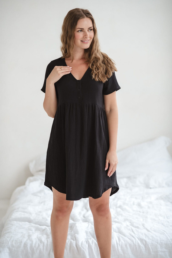 Aurora Musselin Umstands- und Stillnachthemd Milk&Love schwarz