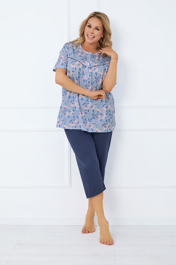 Facelia Damen Schlafanzug kurzarm, 3/4 Hose Italian Fashion - print/green