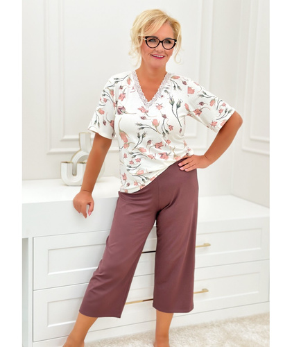 Amaris 3/4 Donna Damenpyjama – Ecru-Braun