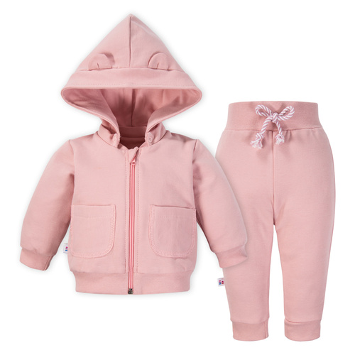 Pinkes Trainingsanzug-Set von Fluffy Tails – Kapuzenpullover mit Ohren und Stickerei + Hose mit Bündchen