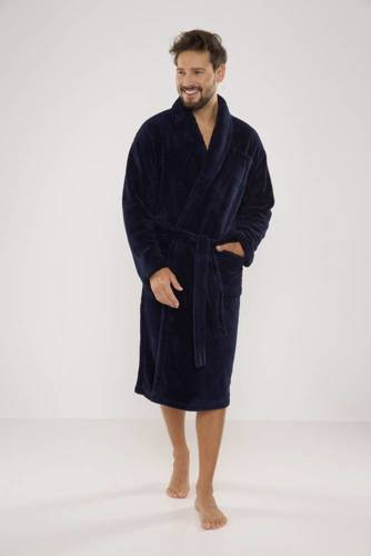 811 De Lafense Herren Plüsch-Bademantel - marineblau