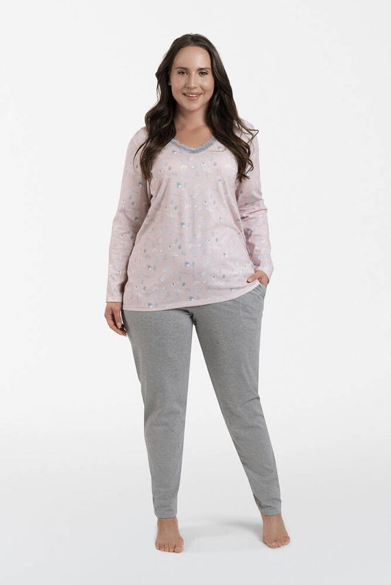 Simona Damen Schlafanzug mit langen Ärmeln und langer Hose Italienische Mode - Druck/Melange