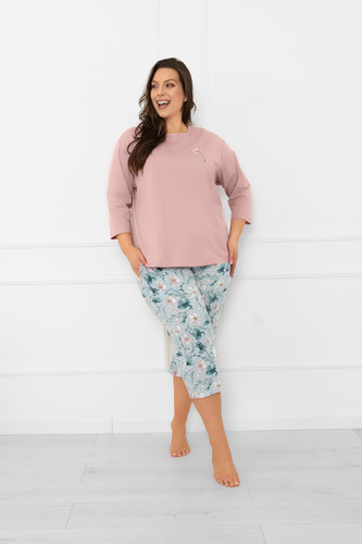 Damen Schlafanzug Perlis - 3/4 Ärmel und Hose, Baumwolle Italian Fashion  