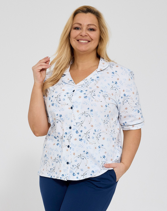 Cornette Yvonne 347/347 Damen Pyjama Baumwolle Blumen Knöpfe 3/4