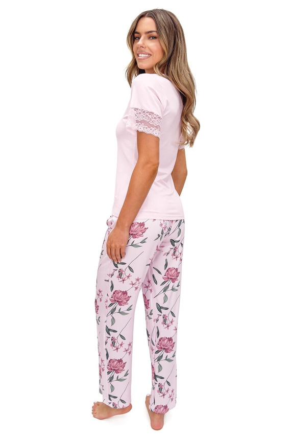 Damenpyjama Donna Gabriela Long Viskose Spitze V-Ausschnitt bequem