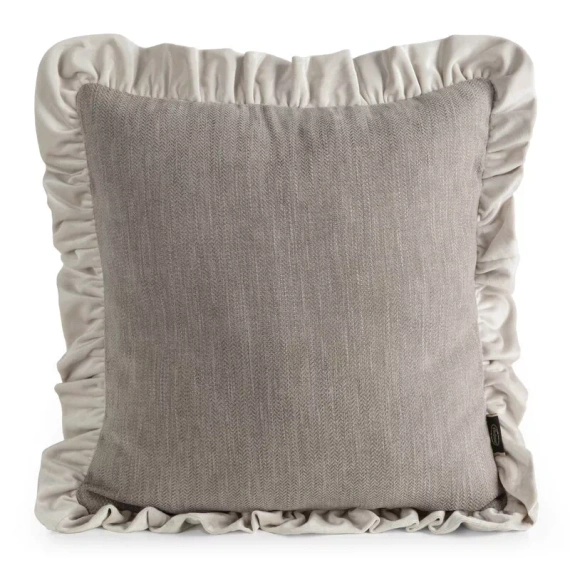 Eurofirany Elvara dekoratives Kissenbezug 45x45 Velours mit Rüsche - beige