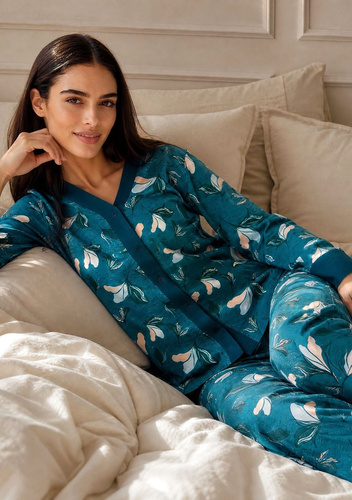 Damen-Pyjama Cornette 514/509 Virginia Blau 100% Baumwolle mit Knöpfen