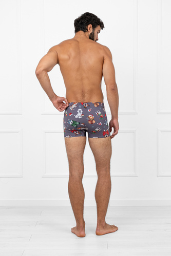 Husky Boxershorts für Herren, Grau – Baumwolle, Elastan, Weihnachtsmuster