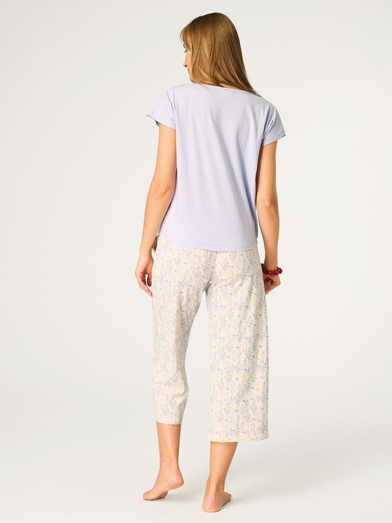Key LNS 986 Damen Baumwollpyjama 3/4 Violett Ecru