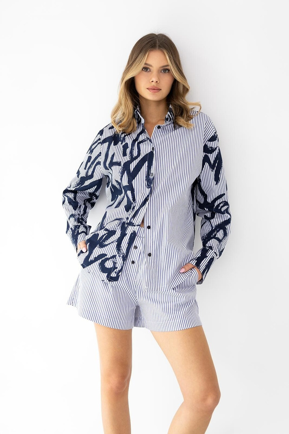 Damen Pyjama Hallie Baumwolle Streifen Knöpfe Langarm bequem