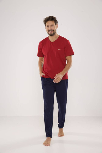 624 Kevin Forex Herren Schlafanzug - kastanienbraun - marineblau