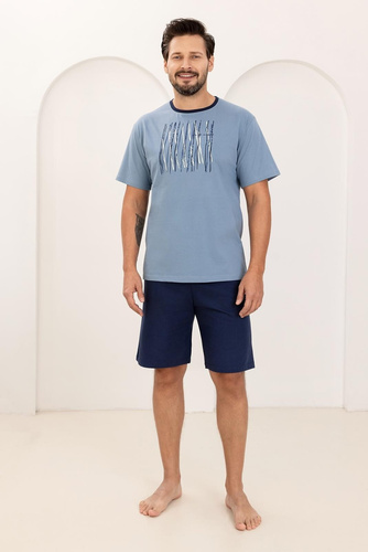 Herren Pyjama 500 Regina – 100% Baumwolle, Kurzarm-Shirt mit Print & Shorts für Erholsamen Schlaf