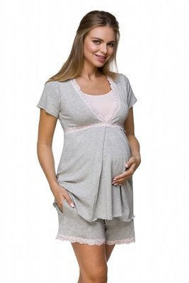 3126K Damen Umstands- und Stillpyjama Lupoline grau rosa