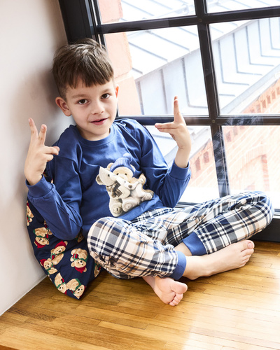 593/174 966/174 Cornette Bears Jungenpyjama | Baumwolle, lange Ärmel, karierte Hose