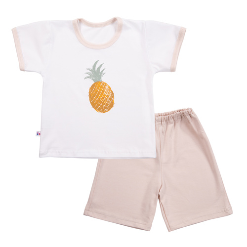 Sweet and Sleepy Eevi Kinderpyjama, kurze Ärmel und Shorts, beige Baumwolle
