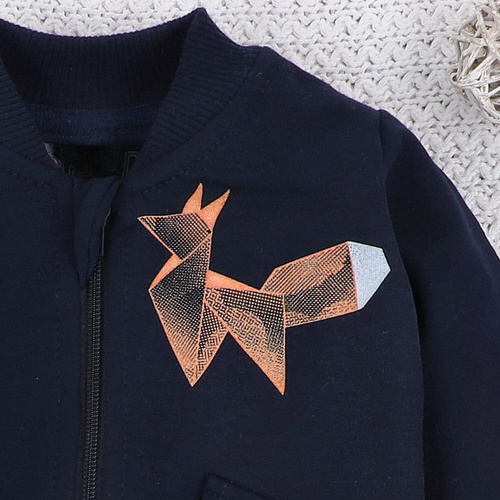 ABN-5395 Lustiges Origami-Sweatshirt mit Reißverschluss aus Bio-Baumwolle, Nini, Marineblau